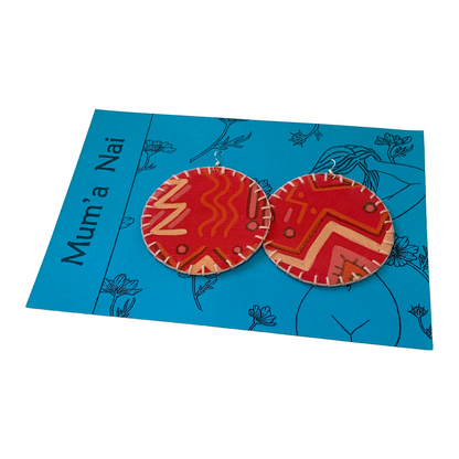 MUM'A NAI | Colossal Charms – Effervescent #1 | Upcycled denim and acrylic on canvas with lime green cotton embroidery and sterling silver hooks | 7 (d) cm