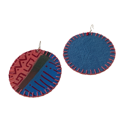 MUM'A NAI | Colossal Charms – Tribal Love #3 | Upcycled denim and acrylic on canvas with pink cotton embroidery and sterling silver hooks | 7 (d) cm
