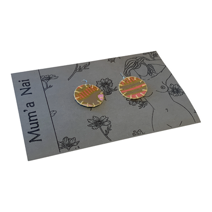 MUM’A NAI | 'Mini Fun – Salome Within #5' | Upcycled denim and acrylic on canvas with yellow cotton embroidery and sterling silver hooks