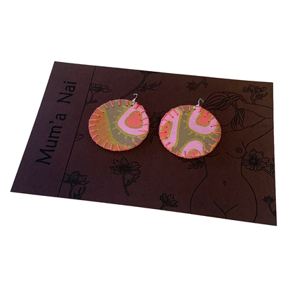 MUM’A NAI | 'Adored Discoid – Salome Within #5' | Upcycled denim and acrylic on canvas with pink cotton embroidery and sterling silver hooks