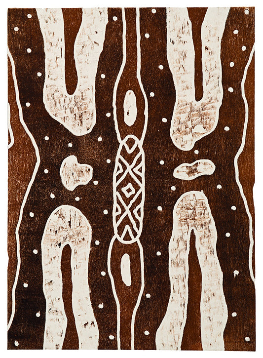 NAPOLEAN OUI | 'Rainforest Shield Design Wabarr gabay-barra (hunting for termites / white ants) III' | Woodblock print