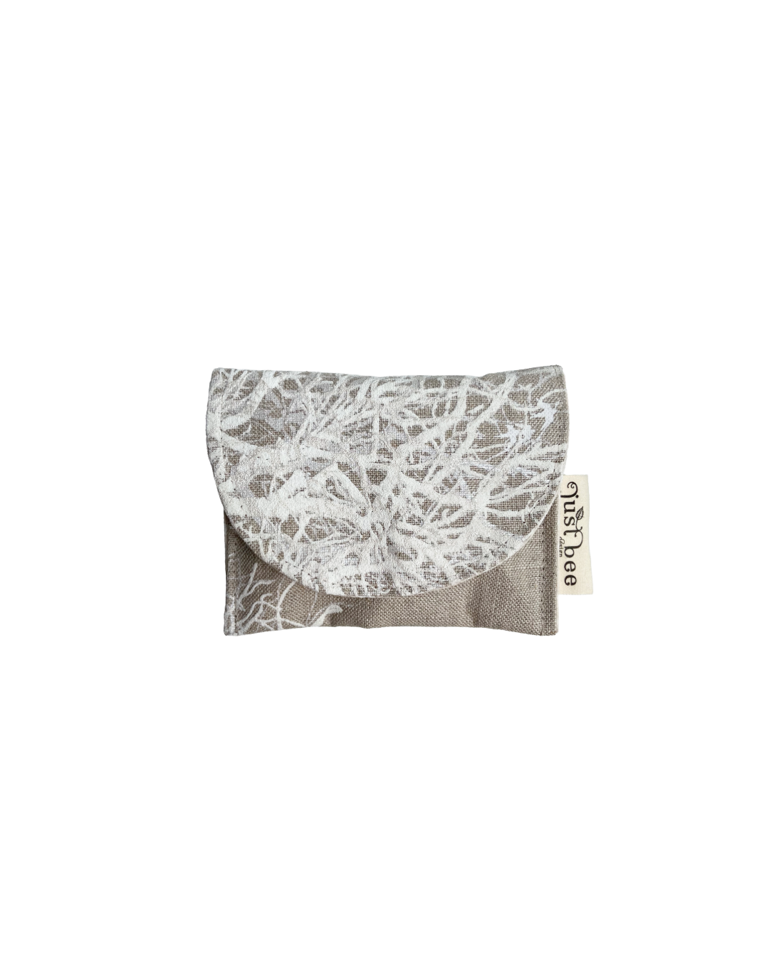 JUST BEE DESIGNS | 'Tree branch (Puff + pearl white) Pouchlet / Wallet’ | Pure linen / handprinted