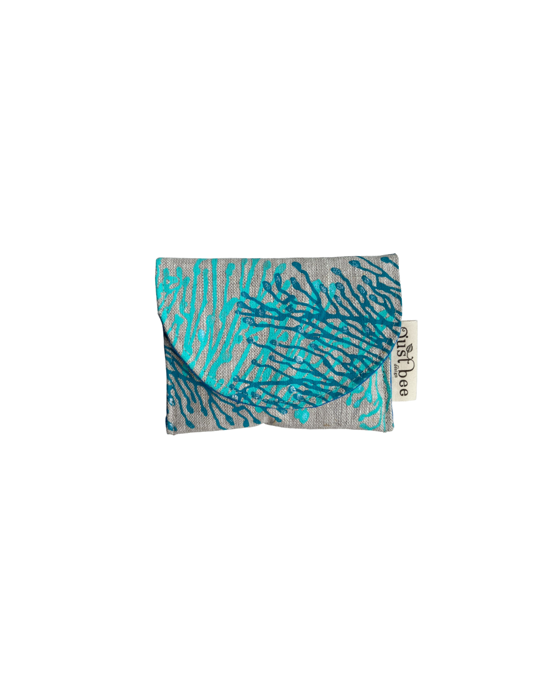 JUST BEE DESIGNS | 'Reef (Aqua + Reef Blue + Silver) Pouchlet / Wallet’ | Pure linen / handprinted