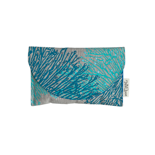 JUST BEE DESIGNS | 'Reef (Aqua + Reef Blue + Silver) Clutch’ | Pure linen / handprinted