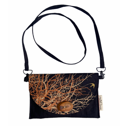 JUST BEE DESIGNS | ‘Golden Bird’ Art Clutch / Shoulder Bag | Removable Strap | Pure linen / handprinted