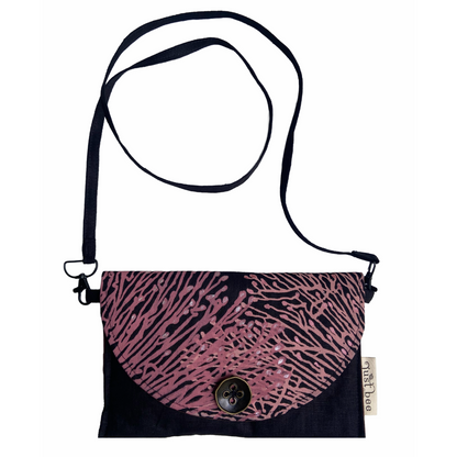 JUST BEE DESIGNS | ‘Pink Coral’ Art Clutch / Shoulder Bag | Removable Strap | Pure linen / handprinted