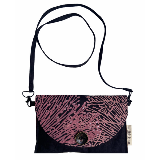 JUST BEE DESIGNS | ‘Pink Coral’ Art Clutch / Shoulder Bag | Removable Strap | Pure linen / handprinted