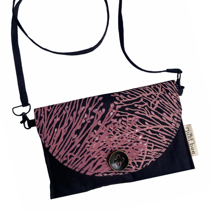 JUST BEE DESIGNS | ‘Pink Coral’ Art Clutch / Shoulder Bag | Removable Strap | Pure linen / handprinted