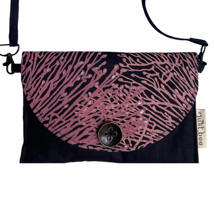JUST BEE DESIGNS | ‘Pink Coral’ Art Clutch / Shoulder Bag | Removable Strap | Pure linen / handprinted