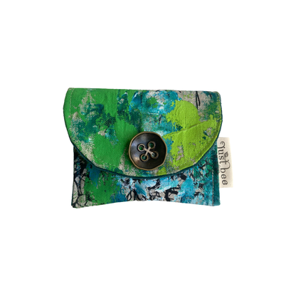 JUST BEE DESIGNS | ‘Green Painted’ Pouchlet / Wallet’ | Pure linen / handprinted + painted