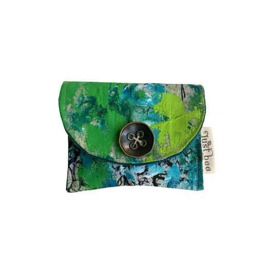 JUST BEE DESIGNS | ‘Green Painted’ Pouchlet / Wallet’ | Pure linen / handprinted + painted