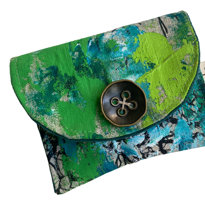 JUST BEE DESIGNS | ‘Green Painted’ Pouchlet / Wallet’ | Pure linen / handprinted + painted