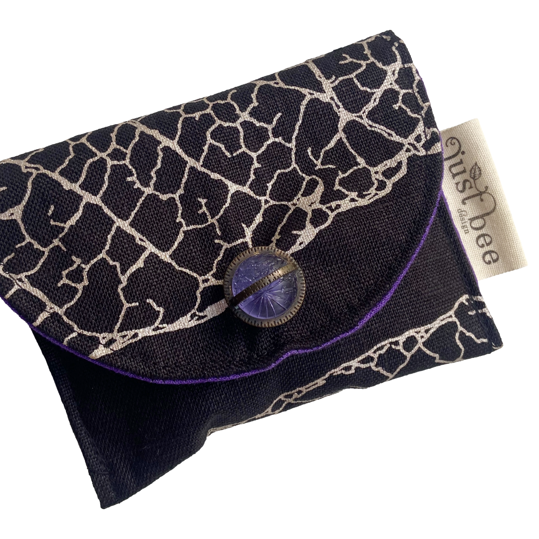 JUST BEE DESIGNS | ‘Silver Leaf’ Pouchlet / Wallet’ | Pure linen / handprinted + painted