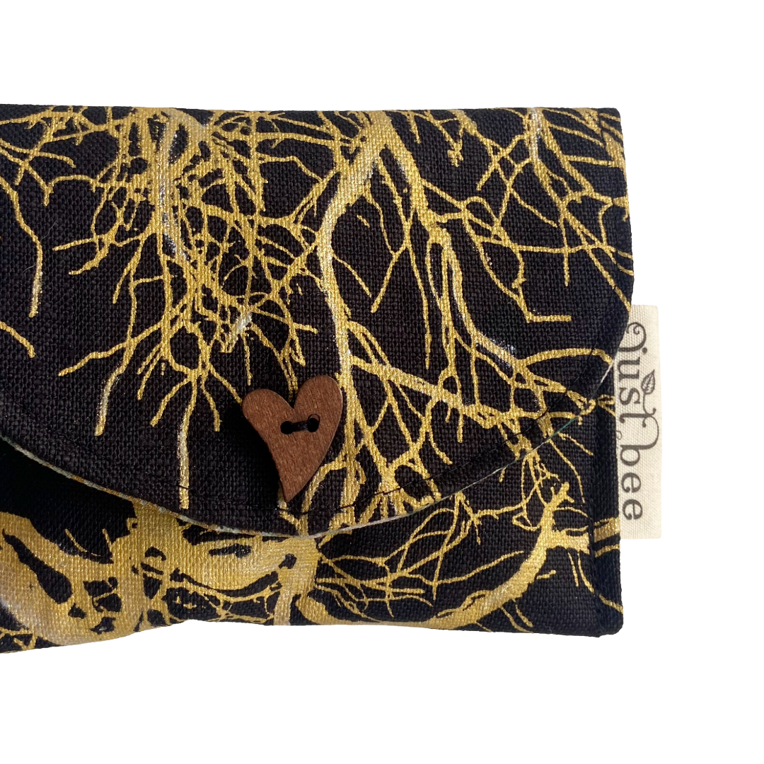 JUST BEE DESIGNS | ‘Gold Branches’ Pouchlet / Wallet’ | Pure linen / handprinted + painted