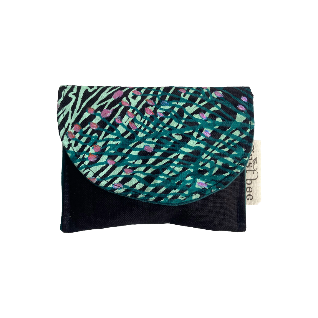 JUST BEE DESIGNS | ‘Mint + Pink Coral’ Pouchlet / Wallet’ | Pure linen / handprinted + painted