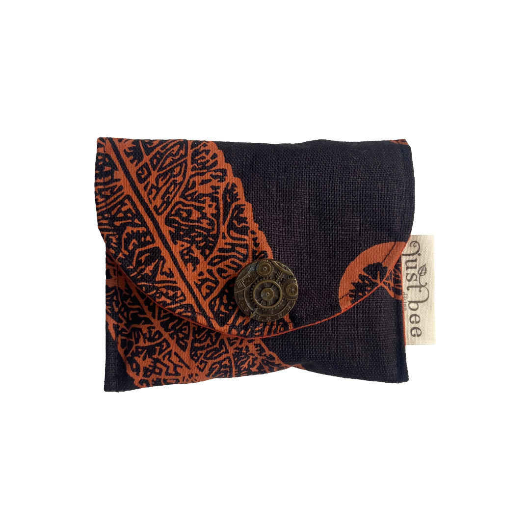 JUST BEE DESIGNS | ‘Rust Leaf’ Pouchlet / Wallet’ | Pure linen / handprinted + painted
