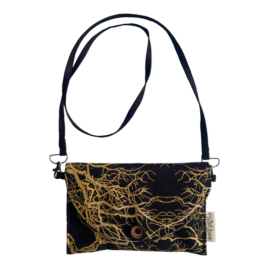 JUST BEE DESIGNS | ‘Gold Tree Branches #1’ Art Clutch / Shoulder Bag | Removable Strap | Pure linen / handprinted