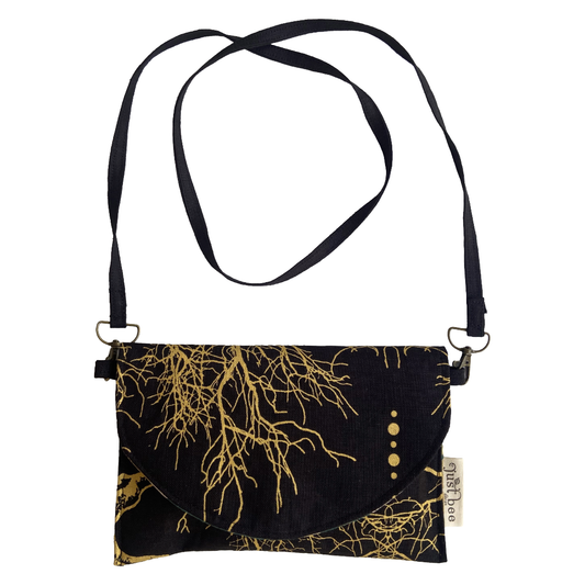 JUST BEE DESIGNS | ‘Gold Tree Branches #2’ Art Clutch / Shoulder Bag | Removable Strap | Pure linen / handprinted