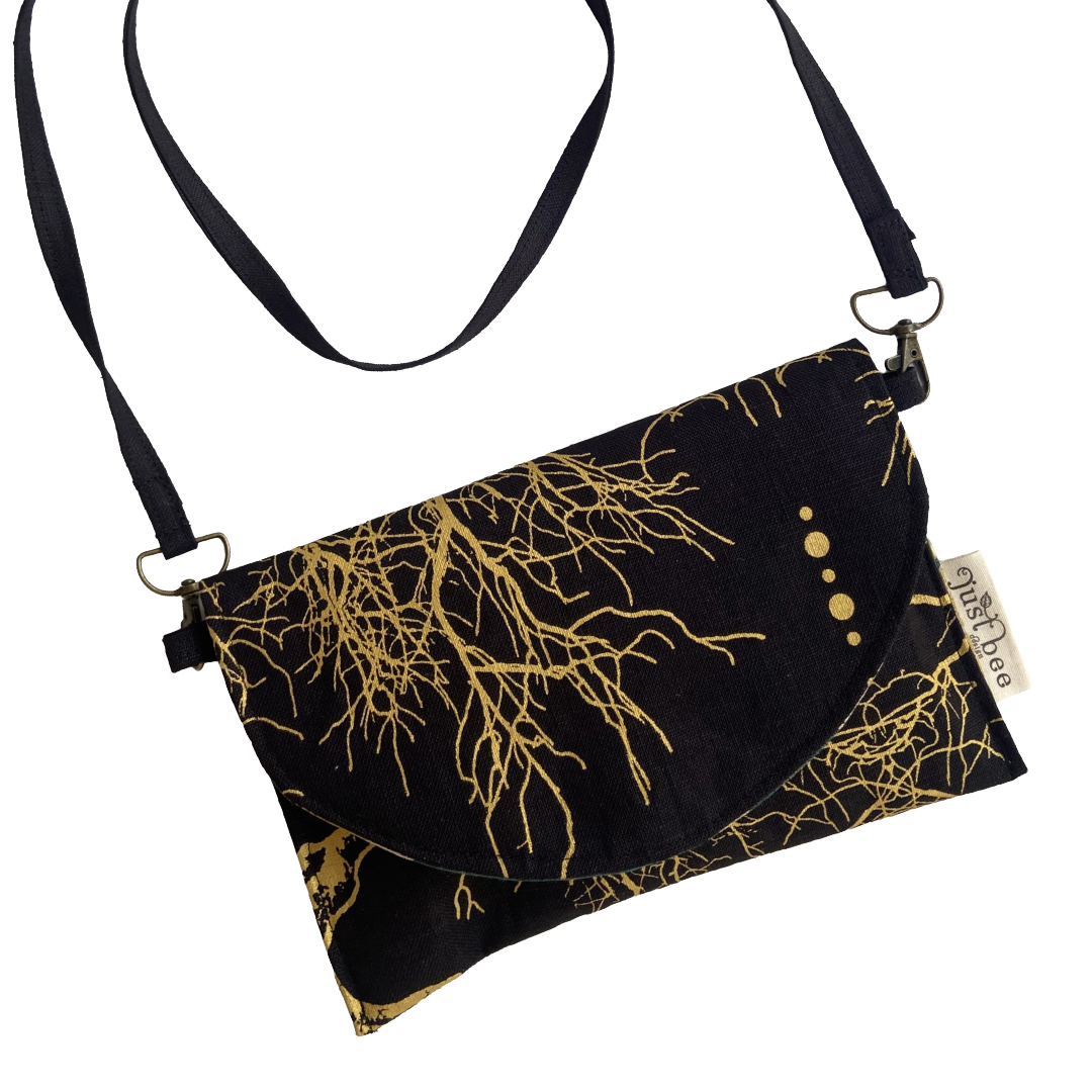 JUST BEE DESIGNS | ‘Gold Tree Branches #2’ Art Clutch / Shoulder Bag | Removable Strap | Pure linen / handprinted