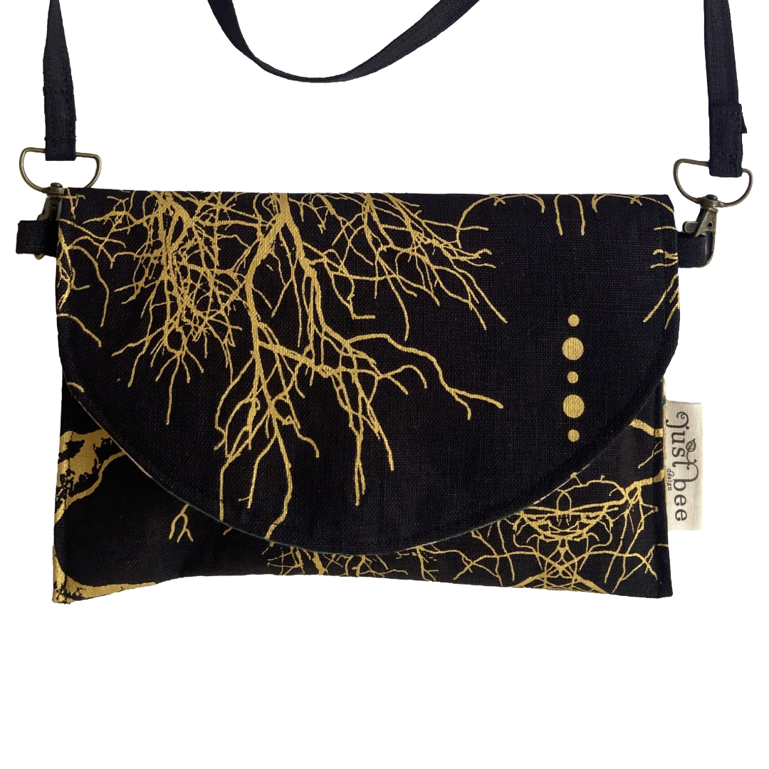 JUST BEE DESIGNS | ‘Gold Tree Branches #2’ Art Clutch / Shoulder Bag | Removable Strap | Pure linen / handprinted