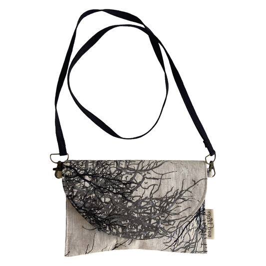 JUST BEE DESIGNS | ‘Black Tree Branches’ Art Clutch / Shoulder Bag | Removable Strap | Pure linen / handprinted