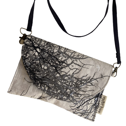 JUST BEE DESIGNS | ‘Black Tree Branches’ Art Clutch / Shoulder Bag | Removable Strap | Pure linen / handprinted