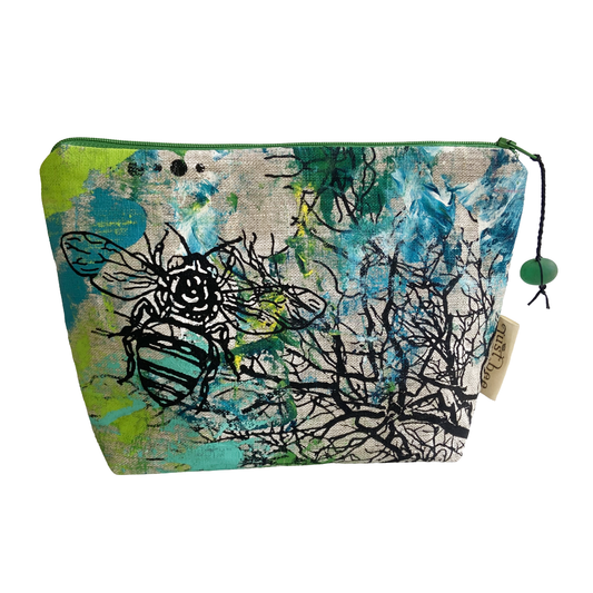 JUST BEE DESIGNS | ‘Bee’ Zip Pouch’ | Pure linen / handprinted + painted