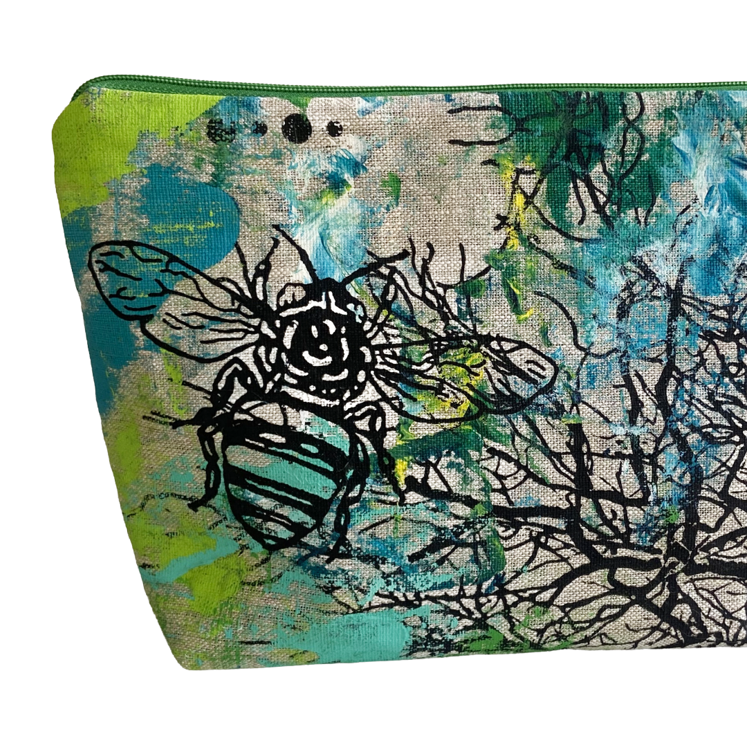 JUST BEE DESIGNS | ‘Bee’ Zip Pouch’ | Pure linen / handprinted + painted