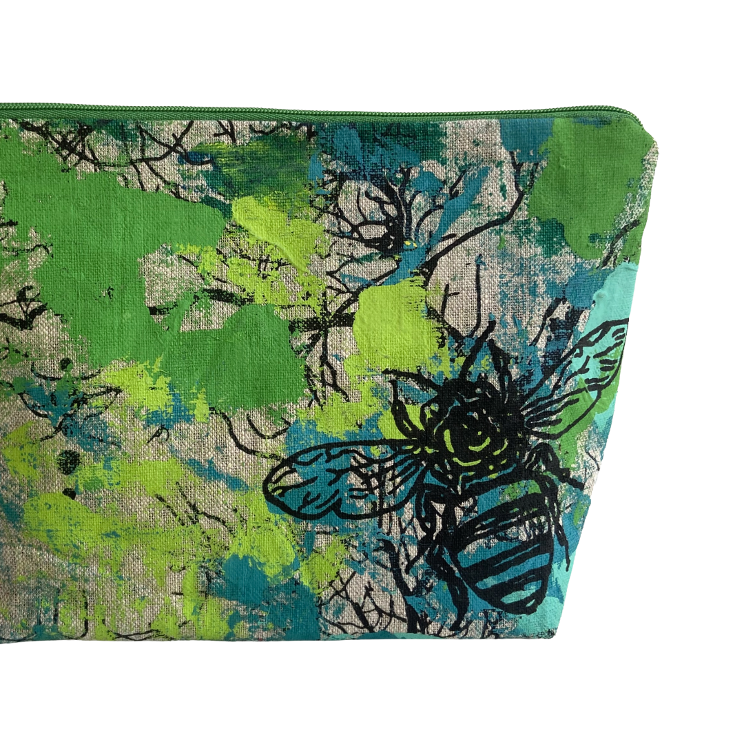 JUST BEE DESIGNS | ‘Bee’ Zip Pouch’ | Pure linen / handprinted + painted