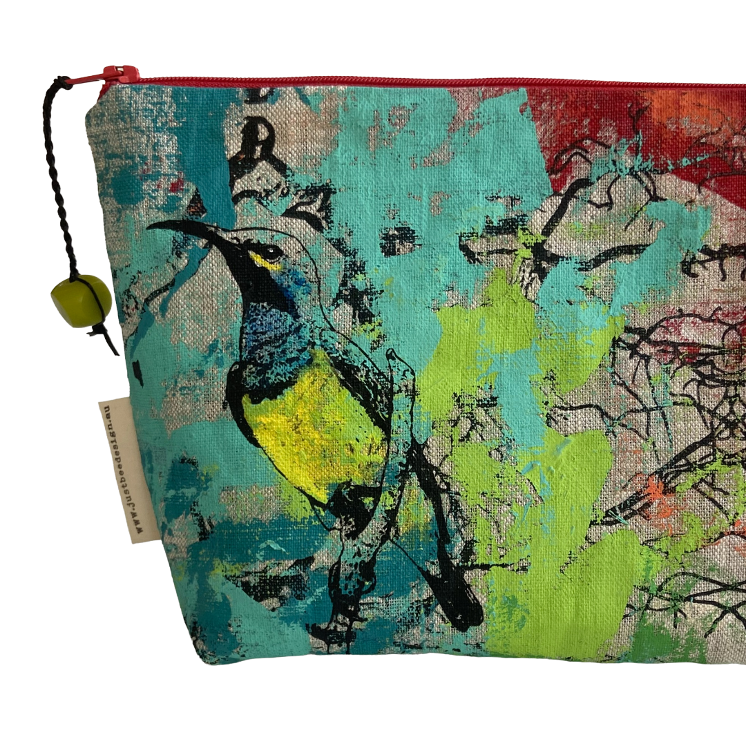 JUST BEE DESIGNS | ‘Rainbow Bee Eater’ Zip Pouch’ | Pure linen / handprinted + painted