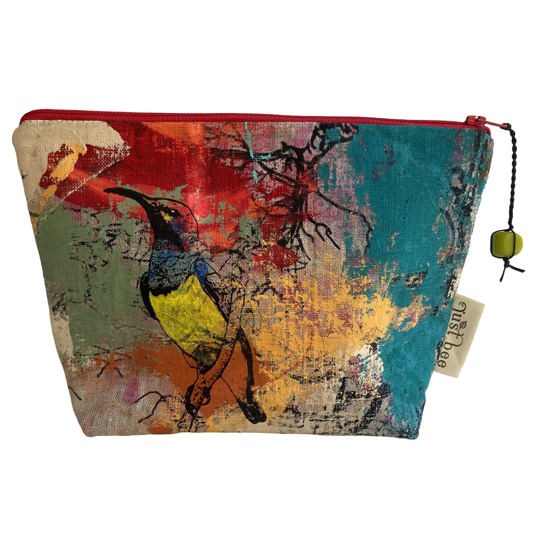 JUST BEE DESIGNS | ‘Rainbow Bee Eater’ Zip Pouch’ | Pure linen / handprinted + painted