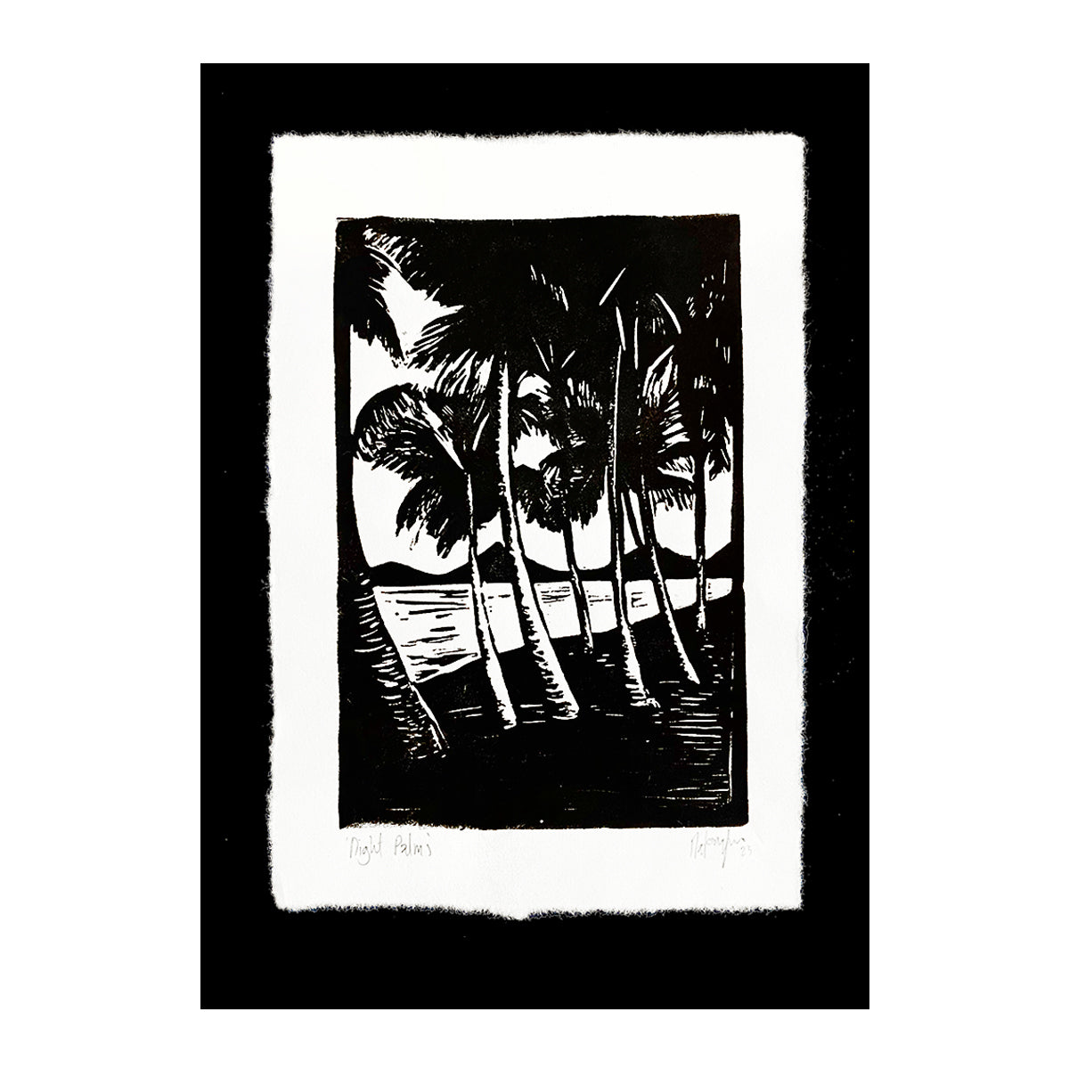 NATALIE LORENTZEN | ‘Night Palms’ | Block print on Japanese Hosho paper (white)