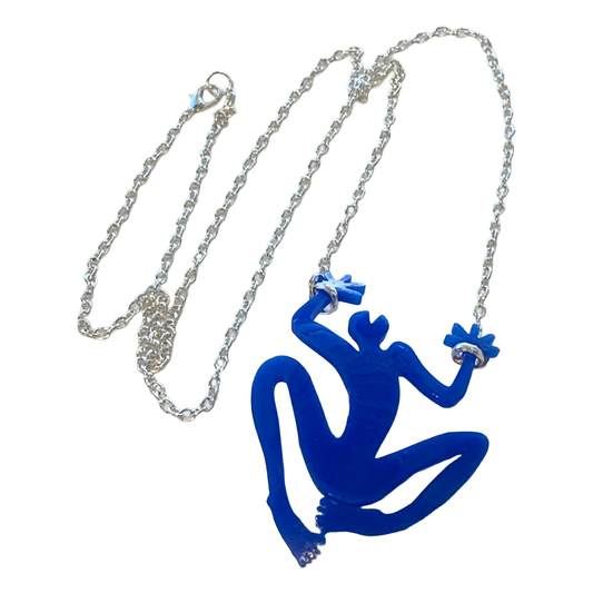 ARONE MEEKS | 'Arone Figure Necklace- Blue Acrylic' | Laser-cut + polished pendant | stainless steel chain