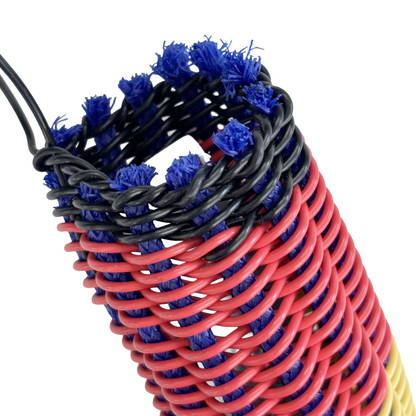 NEPHI DENHAM - Girringun Art Centre | 'Recycled Wire Jawun (basket)' | Black / red / yellow / blue