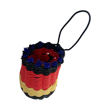 NEPHI DENHAM - Girringun Art Centre | 'Recycled Wire Jawun (basket)' | Black / red / yellow / blue