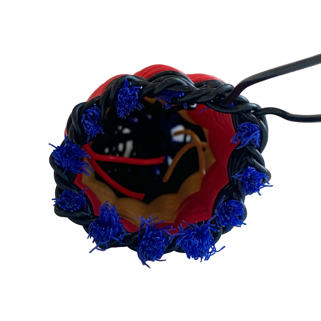 NEPHI DENHAM - Girringun Art Centre | 'Recycled Wire Jawun (basket)' | Black / red / yellow / blue