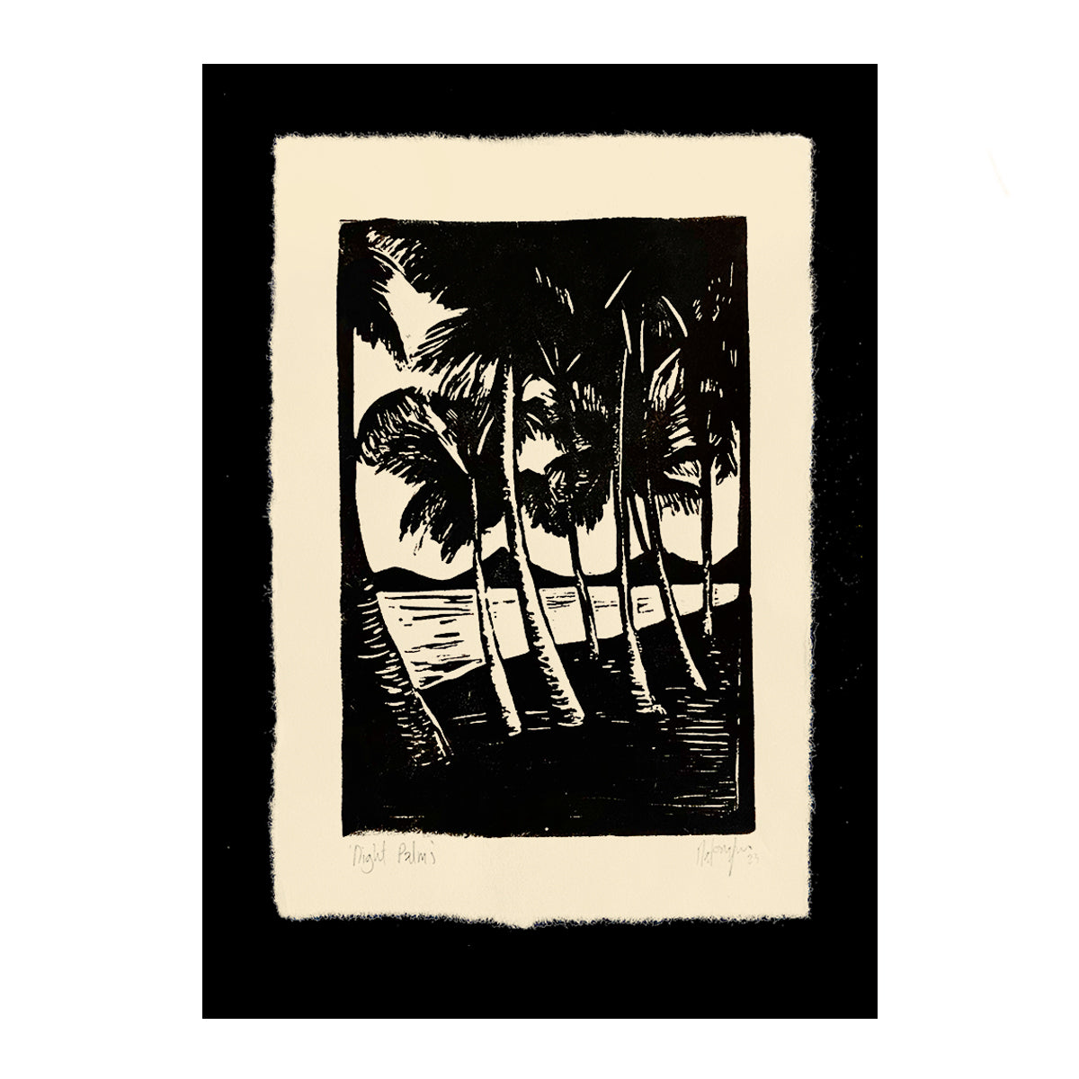 NATALIE LORENTZEN| ‘Night Palms’ | Block print on Japanese paper (cream)