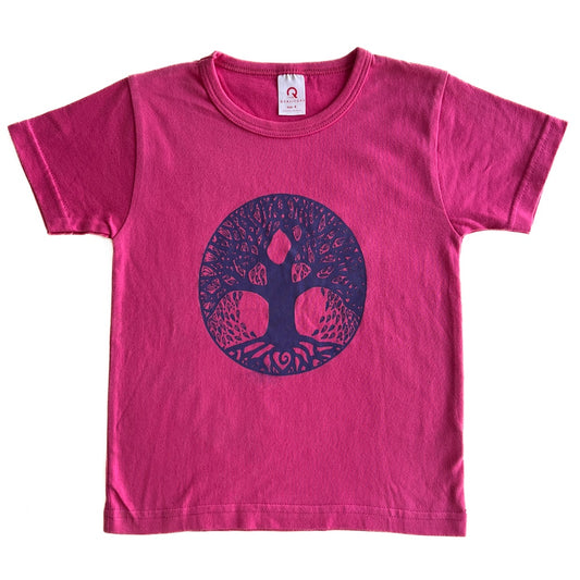 BIRDTRIBE WEARABLE ART | 'Eco Kids Clothes - Pink Shirt + Purple Tree' | 100% Cotton / Screen-printed in Australia