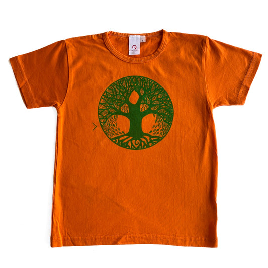 BIRDTRIBE WEARABLE ART | 'Eco Kids Clothes - Green Tree + Orange Shirt' | 100% Cotton / Screen-printed in Australia