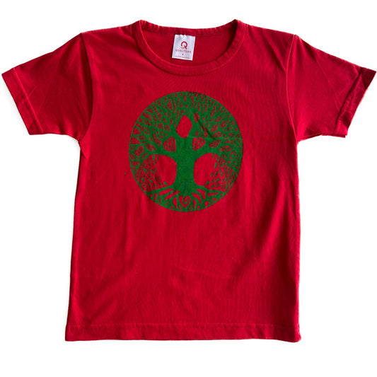BIRDTRIBE WEARABLE ART | 'Eco Kids Clothes - Red Shirt + Green Tree' | 100% Cotton / Screen-printed in Australia