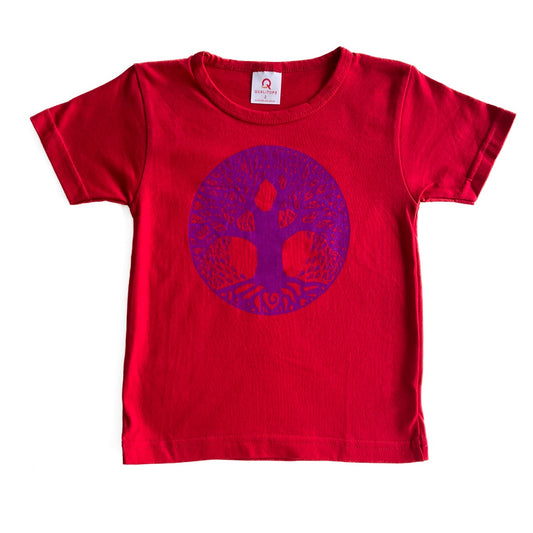 BIRDTRIBE WEARABLE ART | 'Eco Kids Clothes - Red Shirt + Purple Tree' | 100% Cotton / Screen-printed in Australia