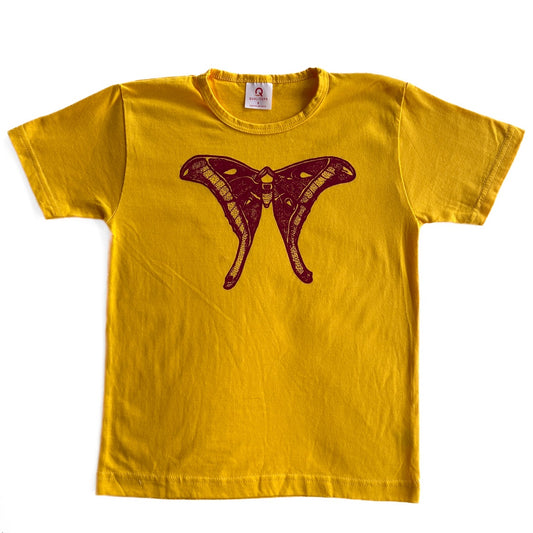BIRDTRIBE WEARABLE ART | 'Eco Kids Clothes - Red Moth + Yellow Shirt' | 100% Cotton / Screen-printed in Australia