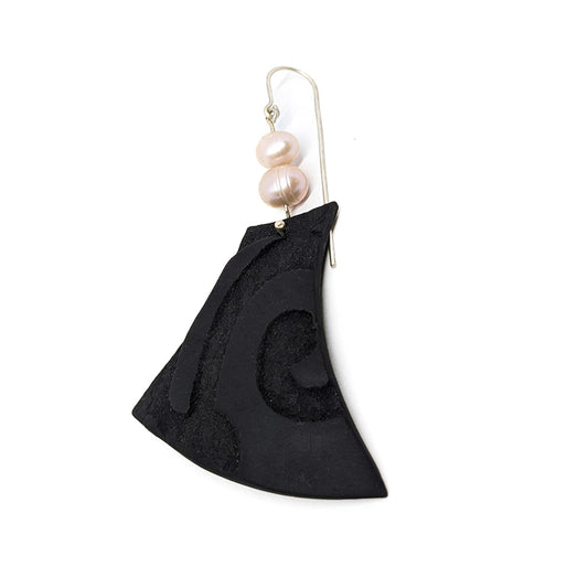 MALKI STUDIO | ‘Van Gogh Earring (1)’ |  Black clay / cultured freshwater pearls / responsibly sourced sterling silver