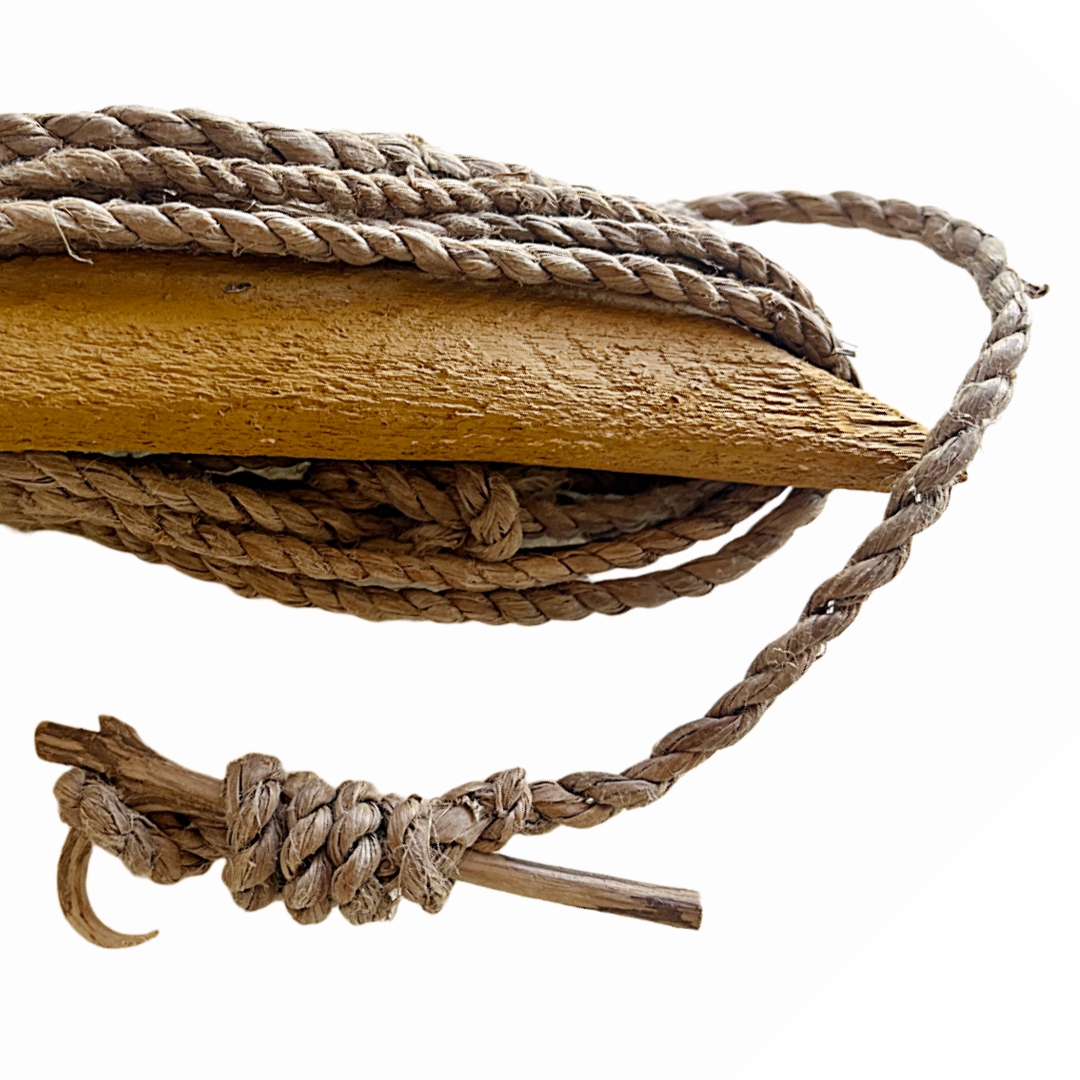 GIRRINGUN ART CENTRE - PHILIP DENHAM | 'Yada ( Fishing Line )' | Hand made rope / carved wooden winding board / ochre