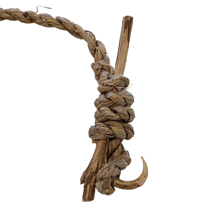 GIRRINGUN ART CENTRE - PHILIP DENHAM | 'Yada ( Fishing Line )' | Hand made rope / carved wooden winding board / ochre