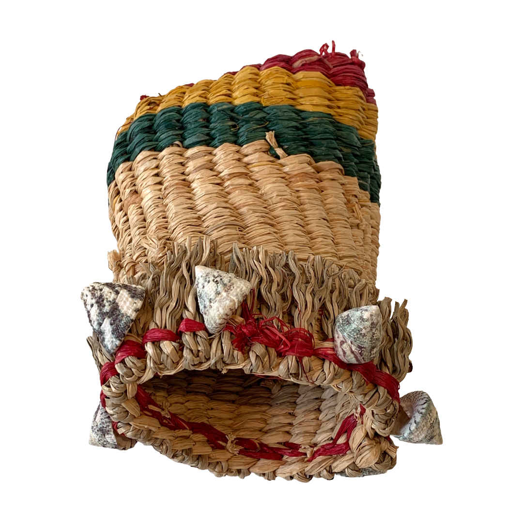 PAULA SAVAGE - Moa Island | 'Reggae Night Basket #357' | Woven rafia + jute | 18 x 14 cm