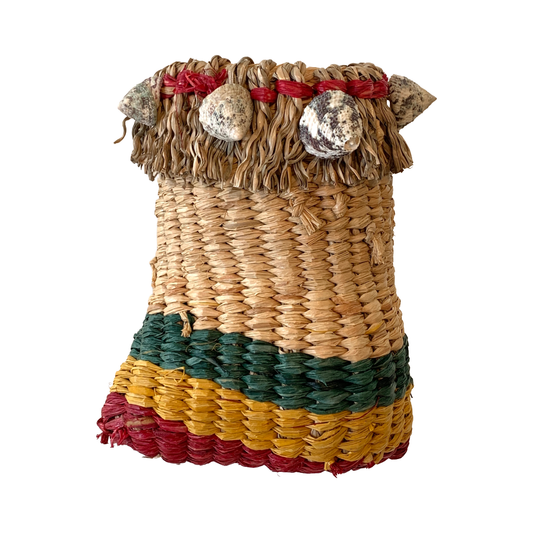 PAULA SAVAGE - Moa Island | 'Reggae Night Basket #357' | Woven rafia + jute | 18 x 14 cm