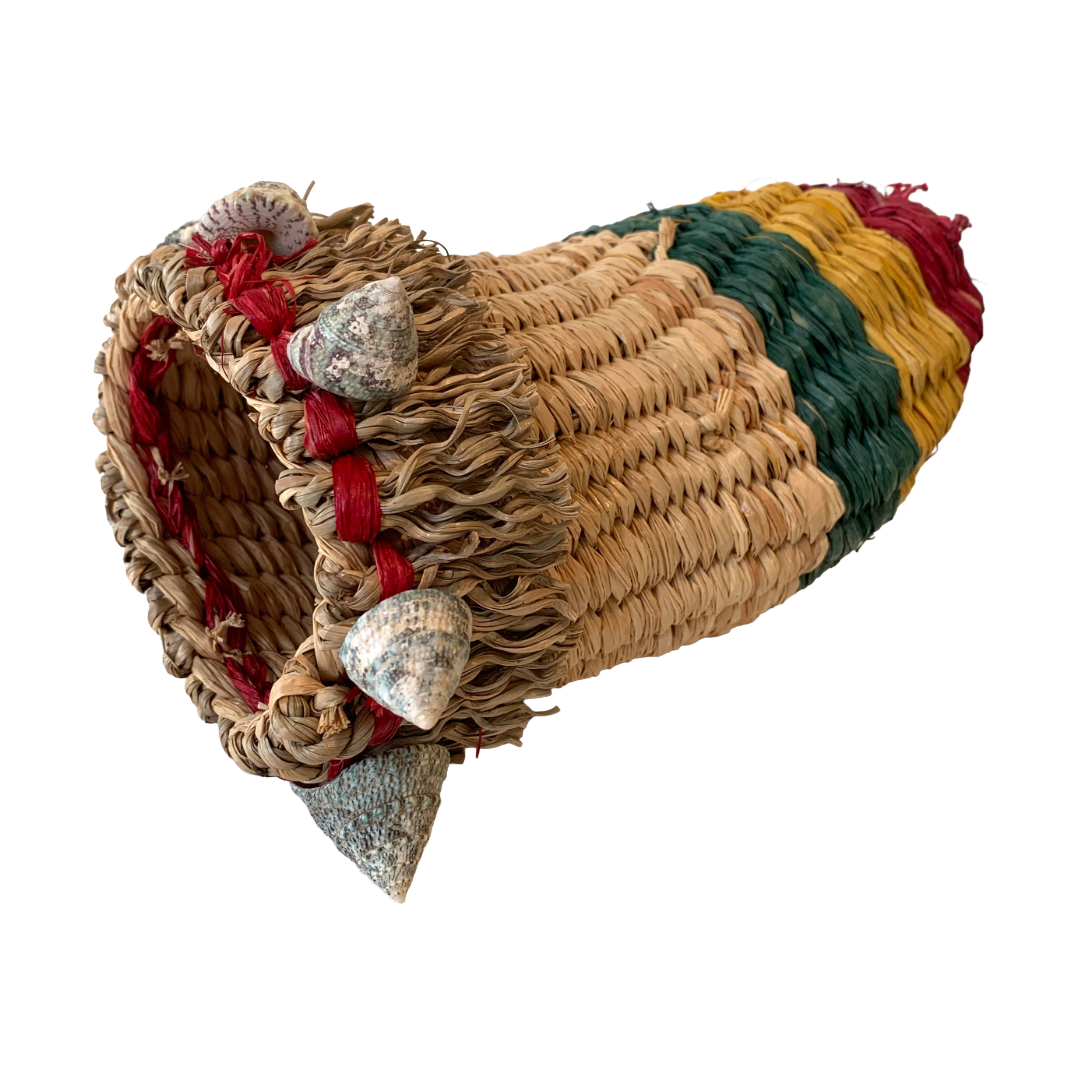 PAULA SAVAGE - Moa Island | 'Reggae Night Basket #357' | Woven rafia + jute | 18 x 14 cm