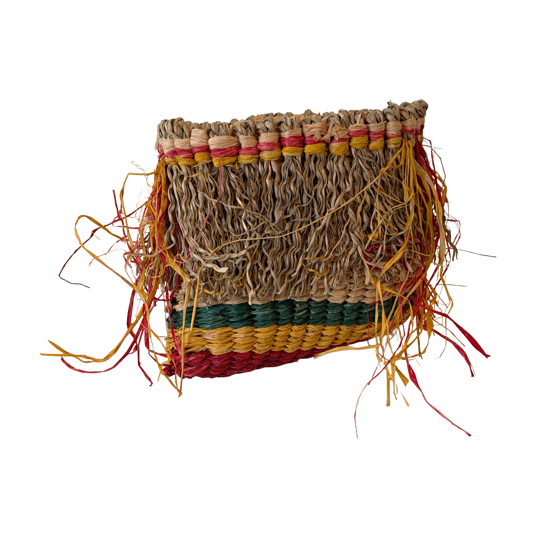 PAULA SAVAGE - Moa Island | 'Reggae Night Basket #358' | Woven rafia + jute | 18 x 20 cm