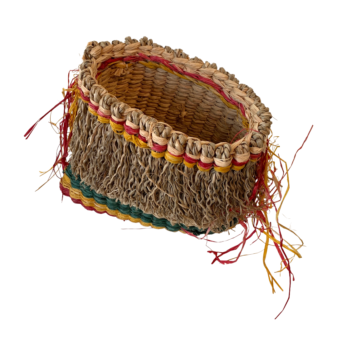 PAULA SAVAGE - Moa Island | 'Reggae Night Basket #358' | Woven rafia + jute | 18 x 20 cm